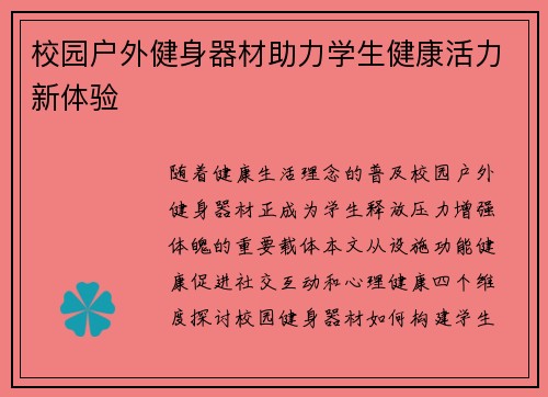 校园户外健身器材助力学生健康活力新体验